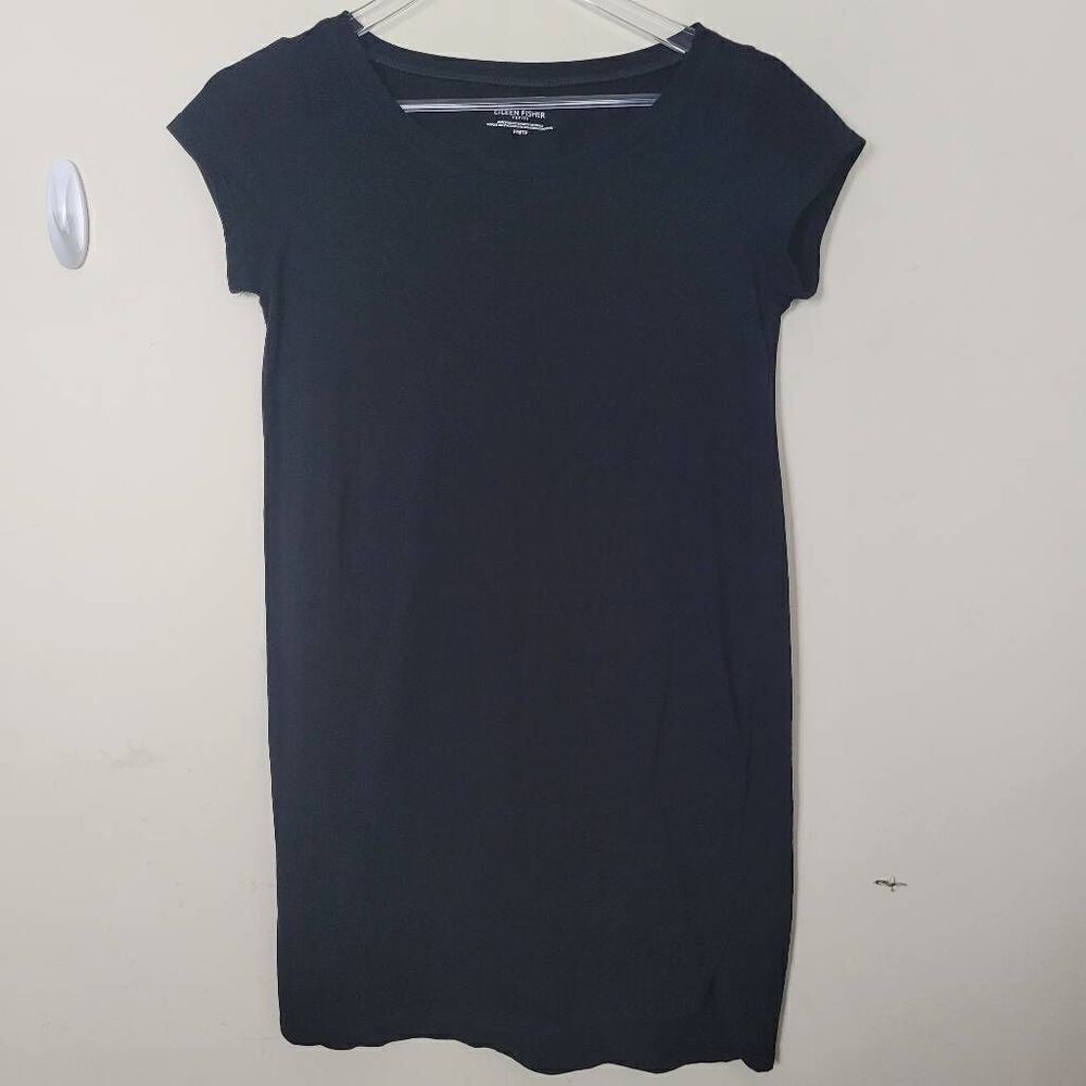 Eileen Fisher Short Cap Sleeve Cotton Tshirt Dress Black Small Petite